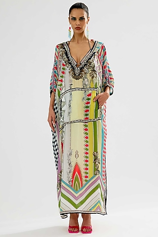 Multi-Colored Silk Block Printed Kaftan by Rajdeep Ranawat