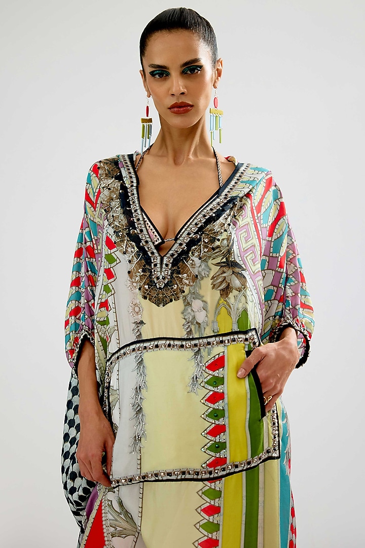 Multi-Colored Silk Block Printed Kaftan by Rajdeep Ranawat at Pernia's Pop Up Shop