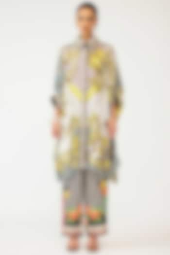 Ivory & Black Silk Printed Kaftan Tunic by Rajdeep Ranawat at Pernia's Pop Up Shop