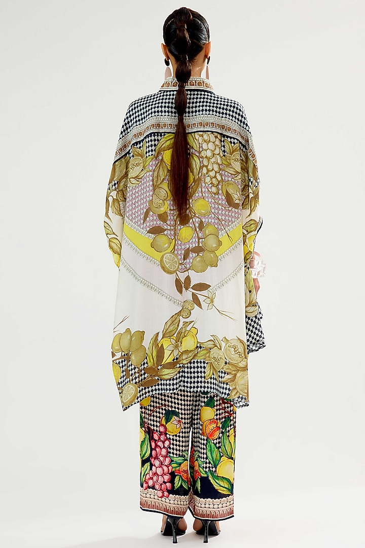 Ivory & Black Silk Printed Kaftan Tunic by Rajdeep Ranawat at Pernia's Pop Up Shop