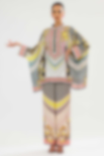 Ivory & Blush Silk Printed Tunic by Rajdeep Ranawat at Pernia's Pop Up Shop