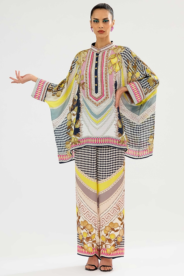 Ivory & Blush Silk Printed Tunic by Rajdeep Ranawat at Pernia's Pop Up Shop