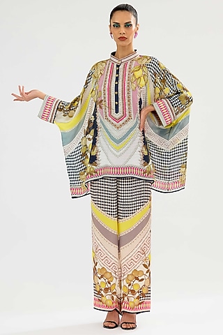 Ivory & Blush Silk Printed Tunic by Rajdeep Ranawat