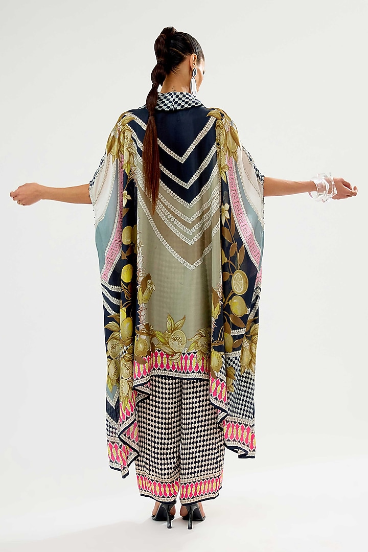 Fuchsia & Taupe Silk Printed Kaftan Tunic by Rajdeep Ranawat at Pernia's Pop Up Shop