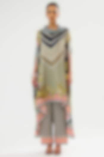 Fuchsia & Taupe Modal Satin Printed Pants by Rajdeep Ranawat at Pernia's Pop Up Shop