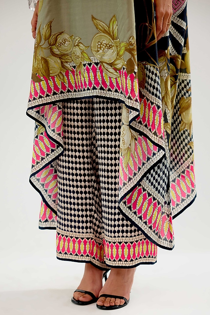 Fuchsia & Taupe Modal Satin Printed Pants by Rajdeep Ranawat at Pernia's Pop Up Shop
