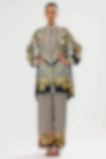Black & Blush Silk Printed A-Line Tunic by Rajdeep Ranawat at Pernia's Pop Up Shop