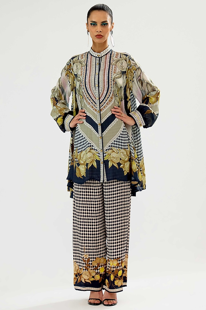 Black & Blush Silk Printed A-Line Tunic by Rajdeep Ranawat at Pernia's Pop Up Shop