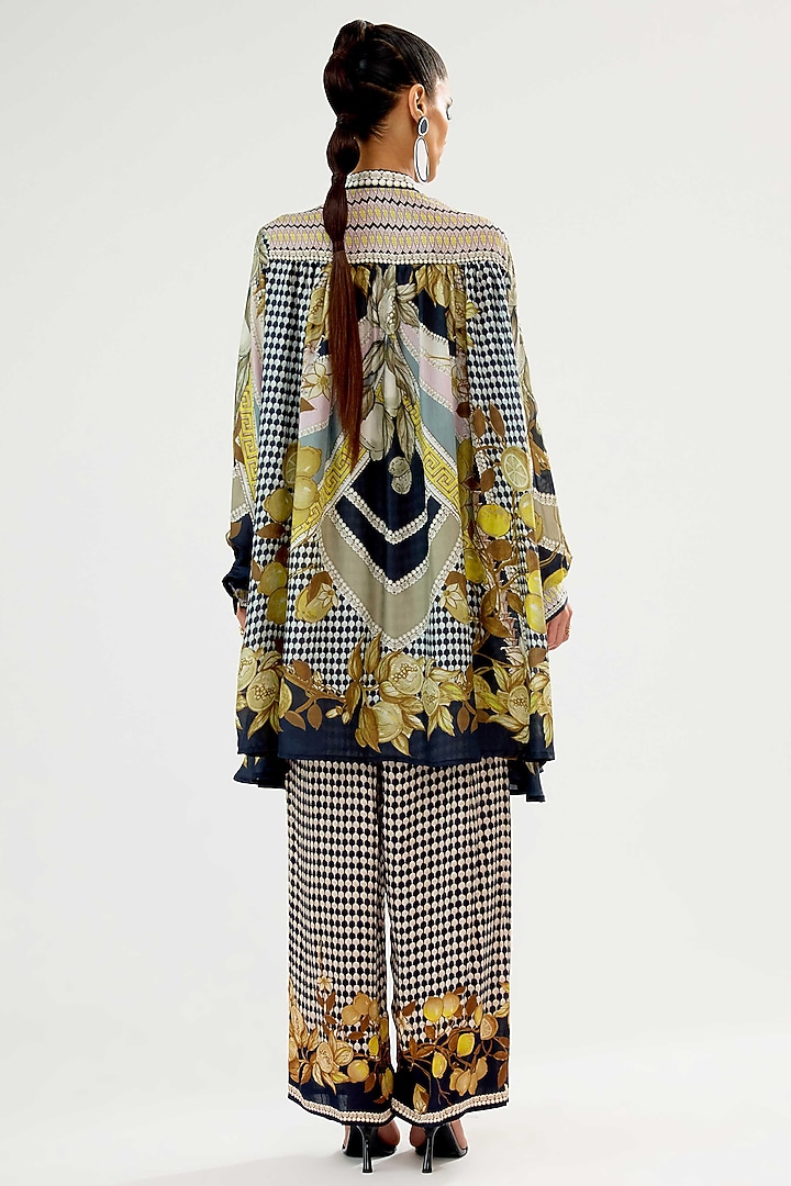 Black & Blush Silk Printed A-Line Tunic by Rajdeep Ranawat at Pernia's Pop Up Shop
