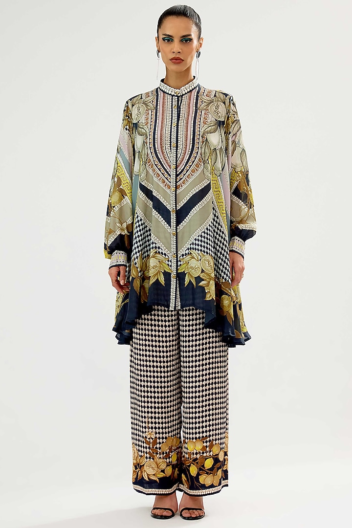 Black & Blush Modal Satin Printed Pants by Rajdeep Ranawat at Pernia's Pop Up Shop