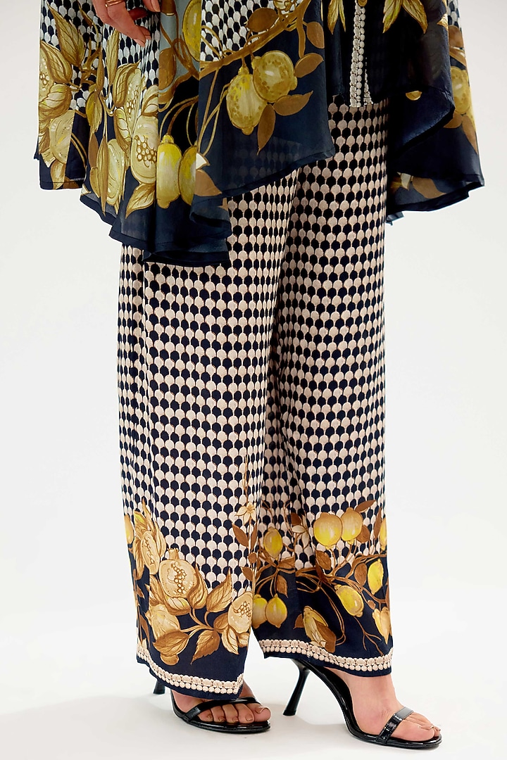 Black & Blush Modal Satin Printed Pants by Rajdeep Ranawat at Pernia's Pop Up Shop