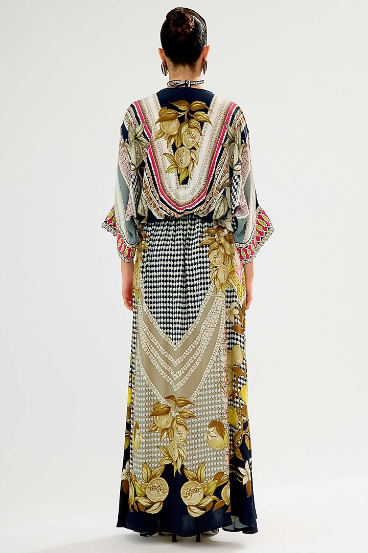 Fuchsia & Black Bemberg Crepe Printed Maxi Cocktail Dress by Rajdeep Ranawat at Pernia's Pop Up Shop