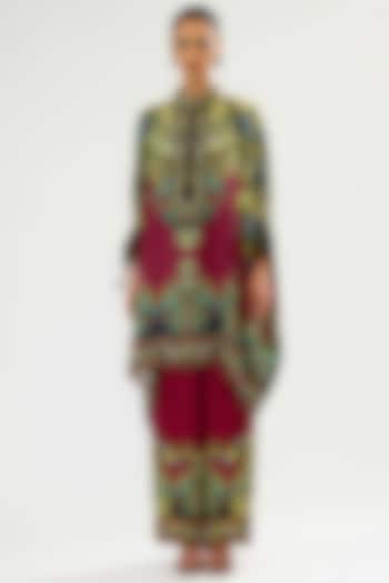 Burgundy & Black Silk Printed Tunic by Rajdeep Ranawat at Pernia's Pop Up Shop
