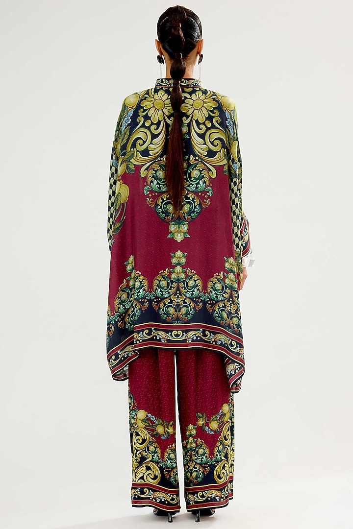 Burgundy & Black Silk Printed Tunic by Rajdeep Ranawat at Pernia's Pop Up Shop