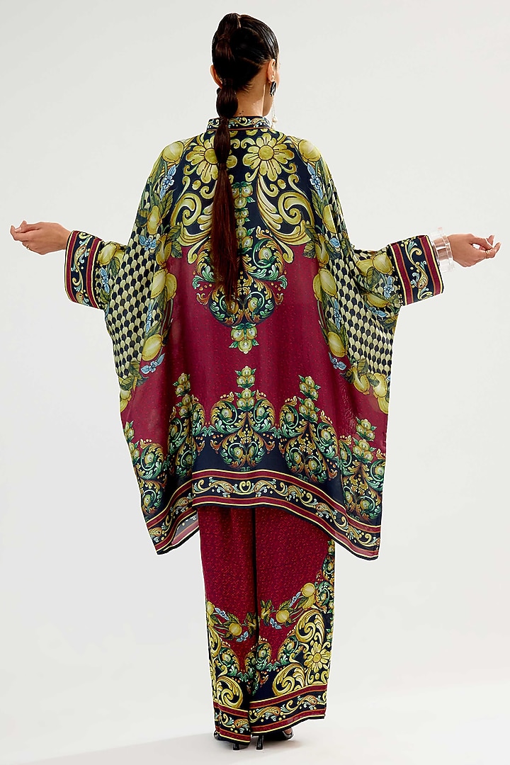 Burgundy & Black Modal Satin Printed Pants by Rajdeep Ranawat at Pernia's Pop Up Shop