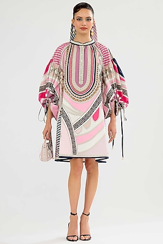 Pink Cotton Poplin Printed Mini Dress by Rajdeep Ranawat