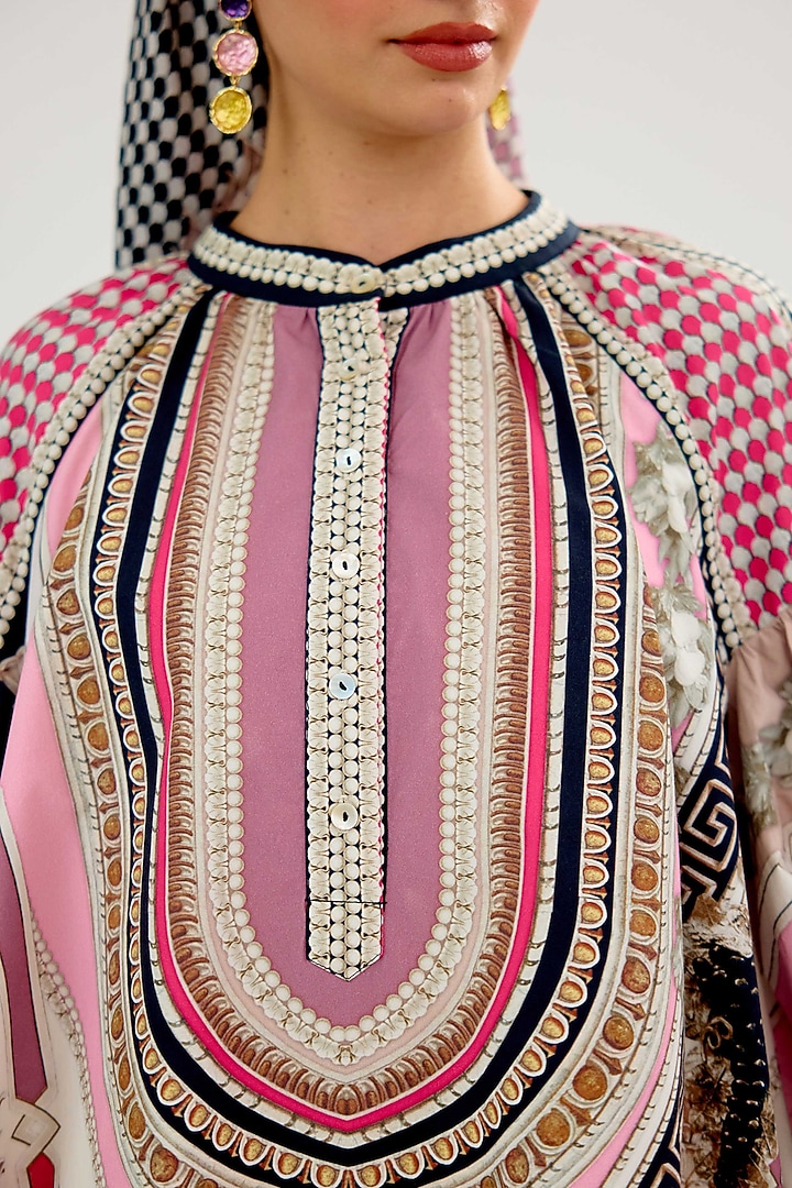 Pink Cotton Poplin Printed Mini Vacation Dress by Rajdeep Ranawat at Pernia's Pop Up Shop