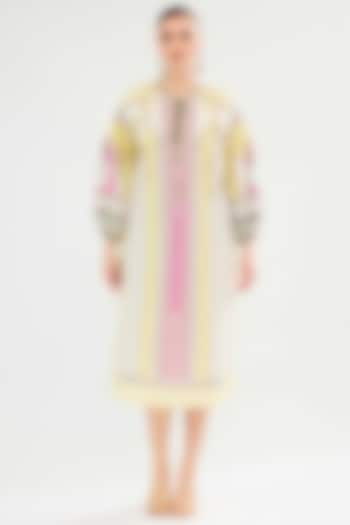 Vanilla & Pink Cotton Poplin Printed Midi Vacation Dress by Rajdeep Ranawat at Pernia's Pop Up Shop