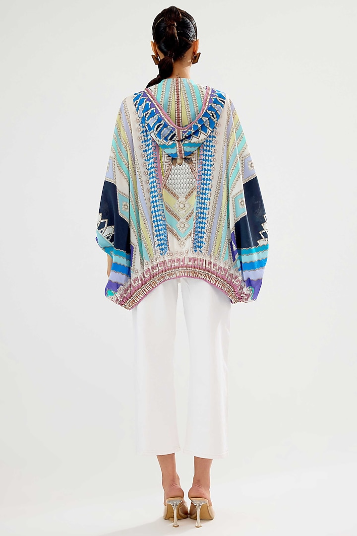 Aqua Silk Printed Hoodie by Rajdeep Ranawat at Pernia's Pop Up Shop