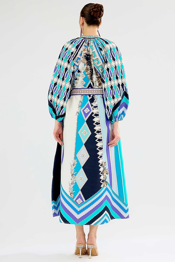 Aqua Cotton Poplin Printed Maxi Vacation Dress by Rajdeep Ranawat at Pernia's Pop Up Shop