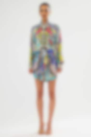Multi-Colored Modal Satin Printed Mini Draped Vacation Dress by Rajdeep Ranawat at Pernia's Pop Up Shop