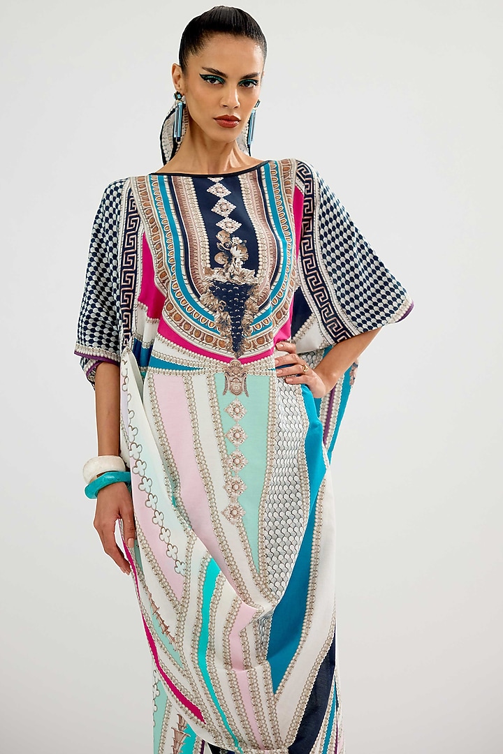 Multi-Colored Bemberg Crepe Printed Vacation Dress by Rajdeep Ranawat at Pernia's Pop Up Shop