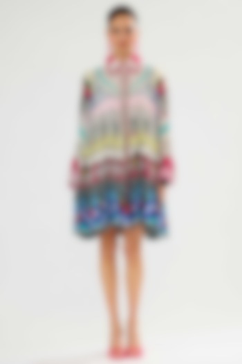 Multi-Colored Cotton Poplin Printed Mini Cocktail Dress by Rajdeep Ranawat at Pernia's Pop Up Shop