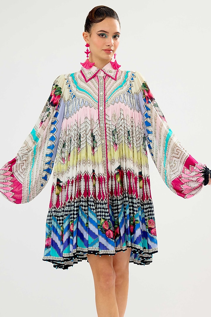 Multi-Colored Cotton Poplin Printed Mini Cocktail Dress by Rajdeep Ranawat at Pernia's Pop Up Shop