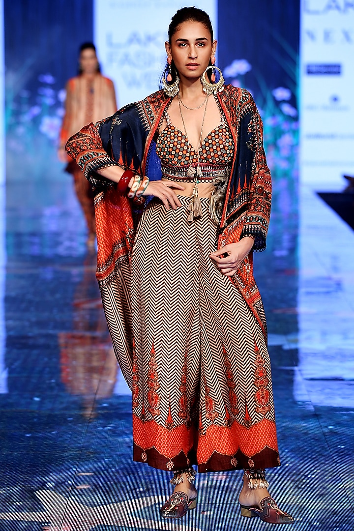 Multi Colored Embroidered Jacket With Bralet & Pants by Rajdeep Ranawat