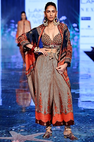 Multi Colored Embroidered Jacket With Bralet & Pants by Rajdeep Ranawat