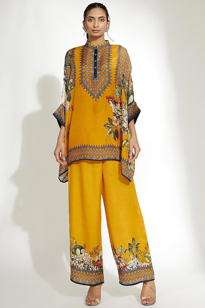 Mustard Silk Poncho Tunic by Rajdeep Ranawat