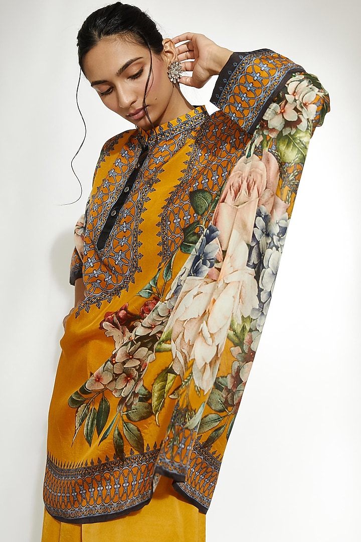 Mustard Silk Poncho Tunic by Rajdeep Ranawat at Pernia's Pop Up Shop