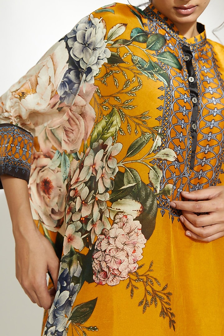 Mustard Poncho Tunic In Silk by Rajdeep Ranawat at Pernia's Pop Up Shop