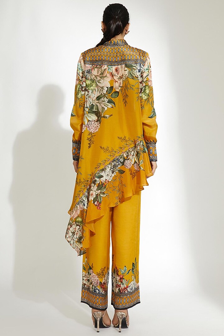 Mustard Silk Asymmetrical Shirt by Rajdeep Ranawat at Pernia's Pop Up Shop