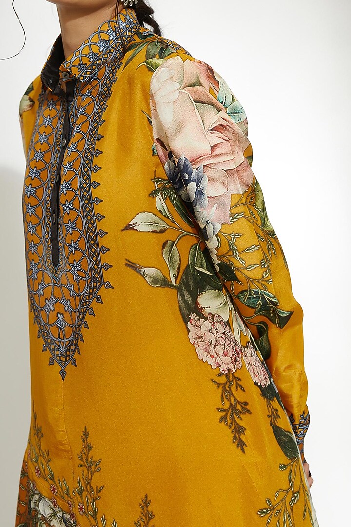 Mustard Silk Asymmetrical Shirt by Rajdeep Ranawat at Pernia's Pop Up Shop
