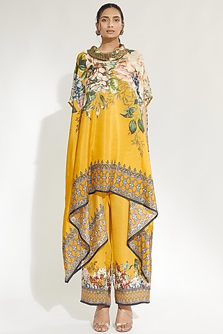 Mustard Silk Draped Tunic by Rajdeep Ranawat