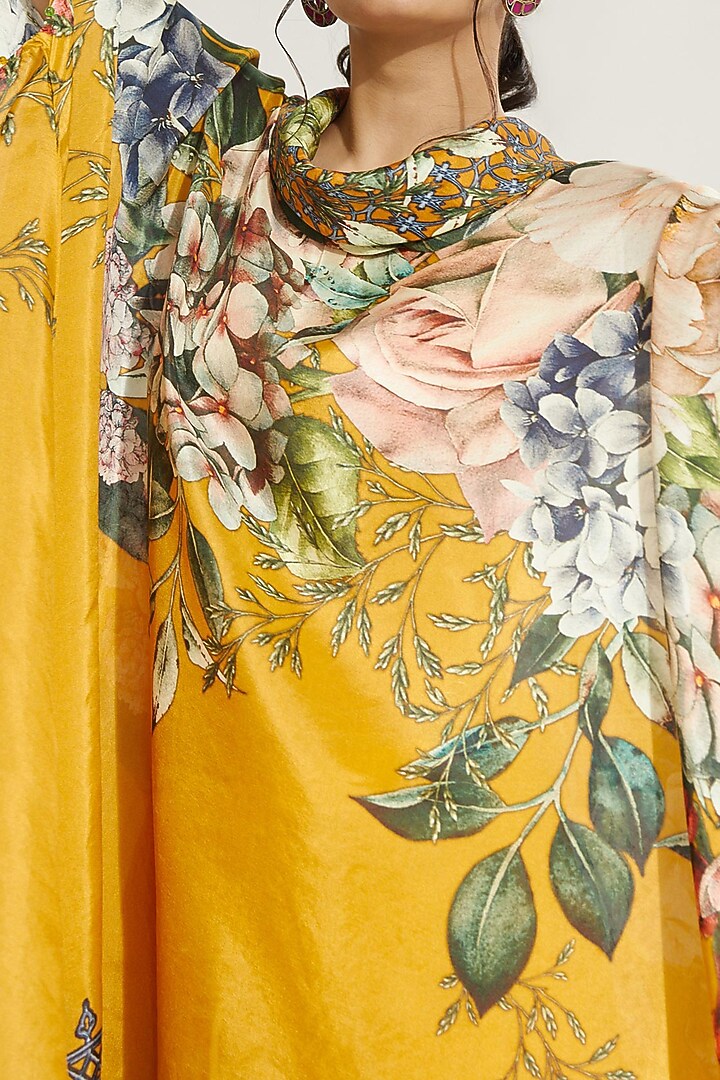 Mustard Silk Draped Tunic by Rajdeep Ranawat at Pernia's Pop Up Shop