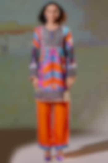 Orange Pant Set In Silk & Satin by Rajdeep Ranawat