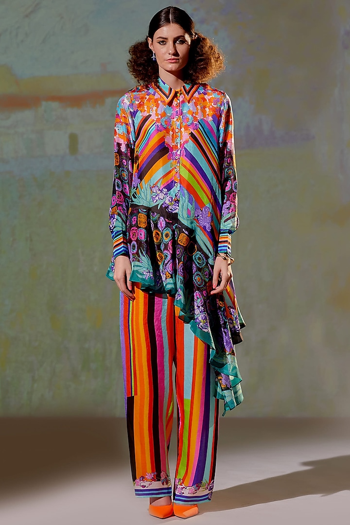 Multi-Colored Printed Shirt Dress by Rajdeep Ranawat