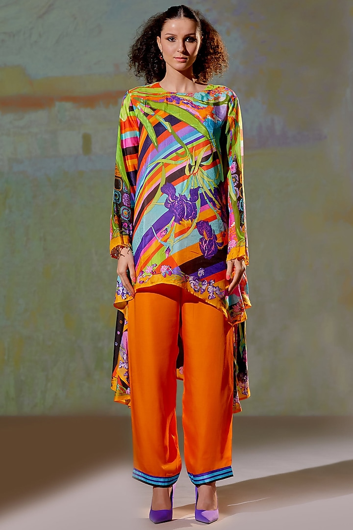Multi-Colored Printed Flared Tunic by Rajdeep Ranawat
