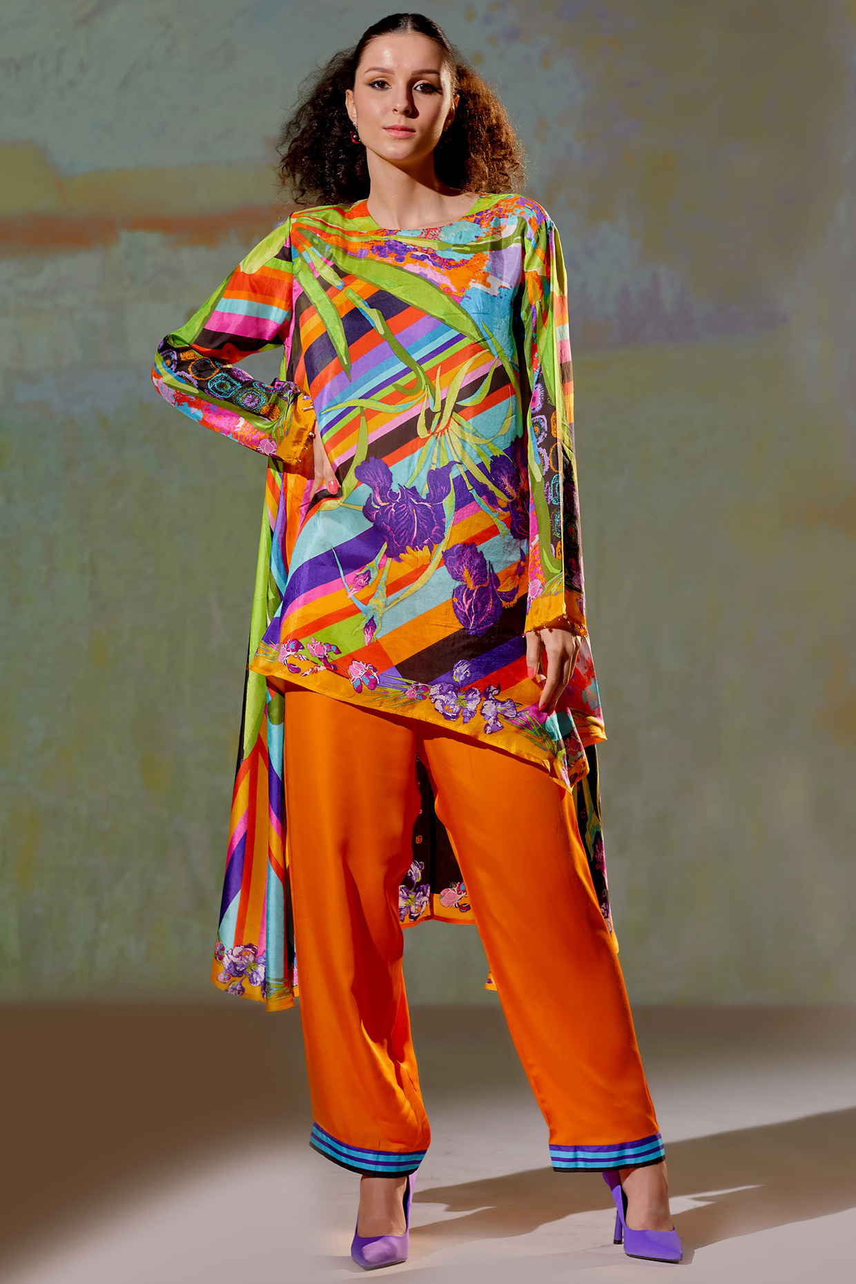 Multi-Colored Printed Flared Tunic Set by Rajdeep Ranawat at Pernia's Pop Up Shop