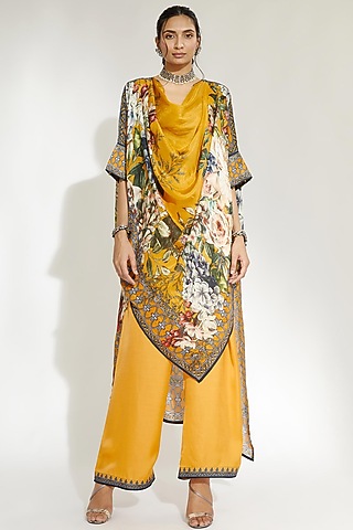 Mustard Silk Kaftan Tunic by Rajdeep Ranawat