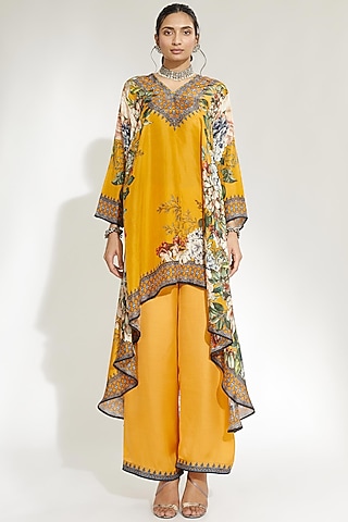 Mustard Silk High-Low Tunic by Rajdeep Ranawat