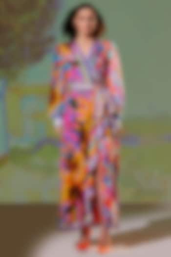 Multi-Colored Printed Wrapped Dress by Rajdeep Ranawat