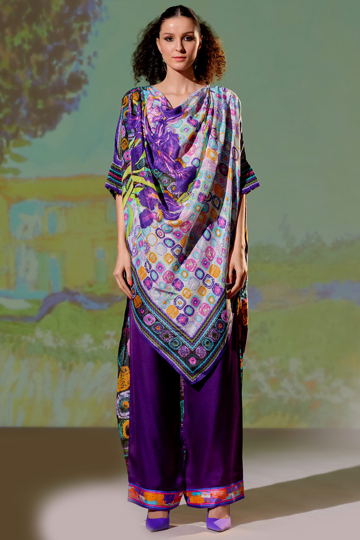 Multi-Colored Silk Printed Tunic Set by Rajdeep Ranawat at Pernia's Pop Up Shop