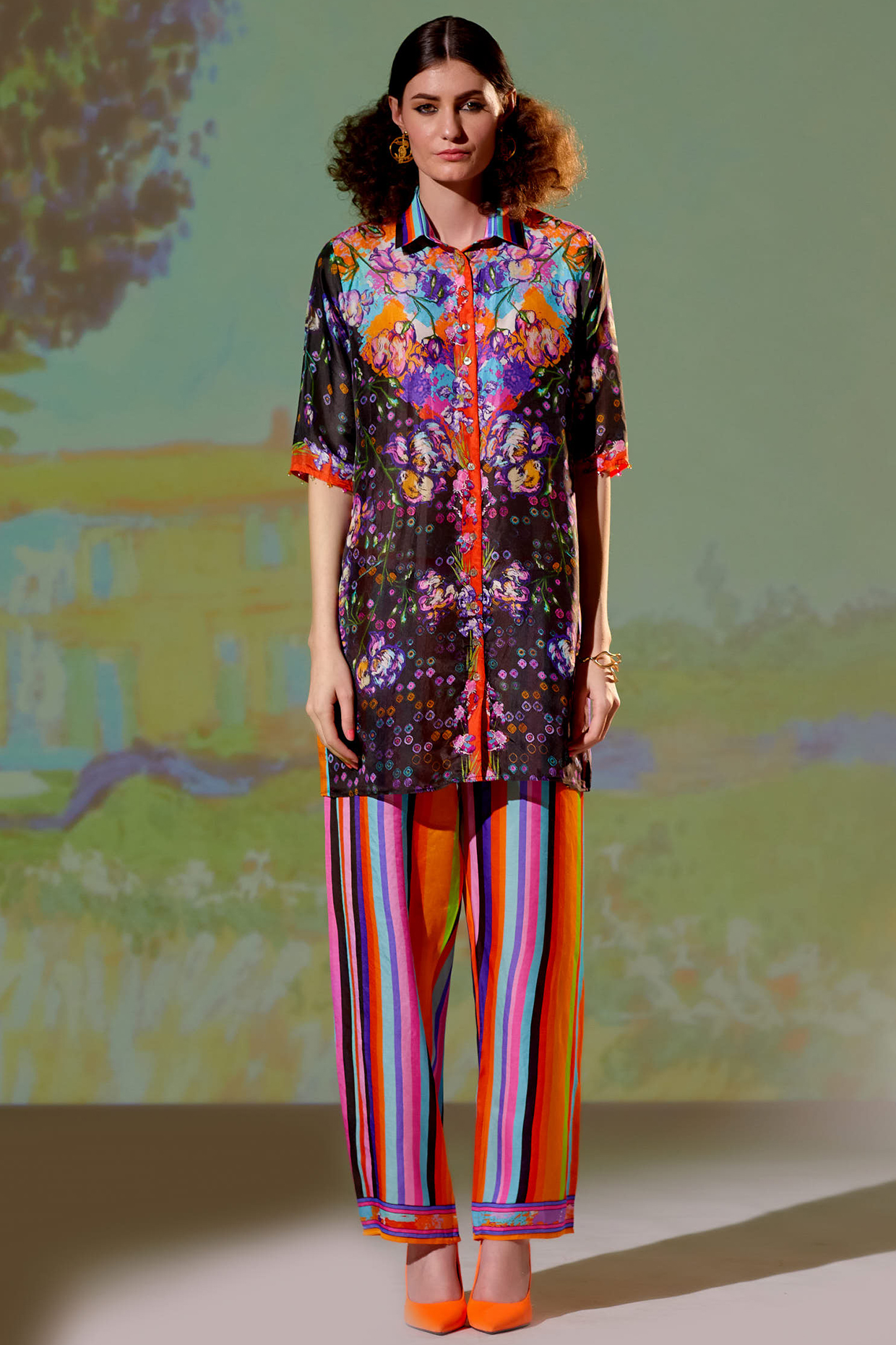 Multi-Colored Satin Printed Co-Ord Set by Rajdeep Ranawat at Pernia's Pop Up Shop