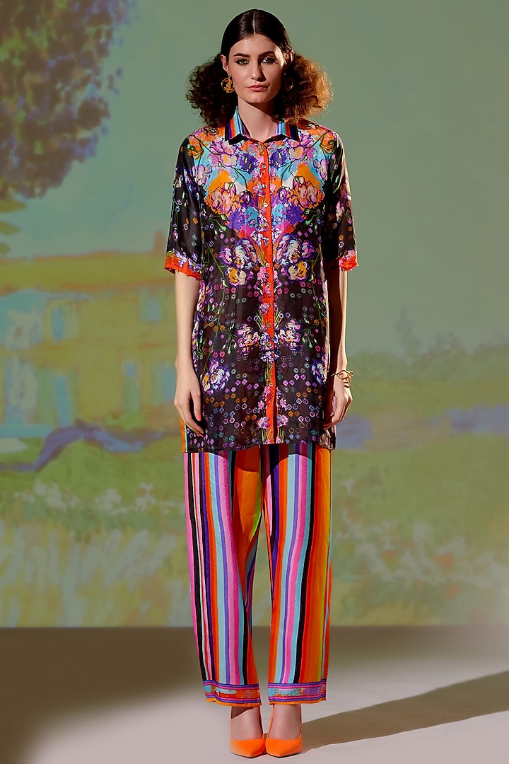 Multi-Colored Satin Printed Co-Ord Set by Rajdeep Ranawat at Pernia's Pop Up Shop
