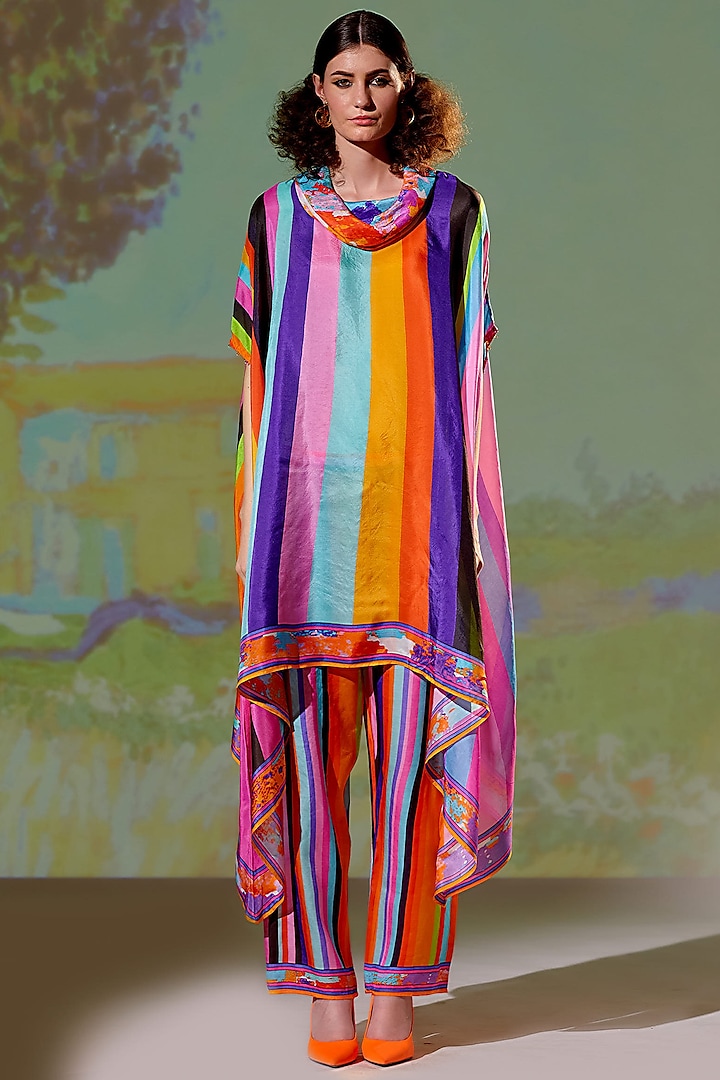 Multi-Colored Silk Draped Tunic by Rajdeep Ranawat