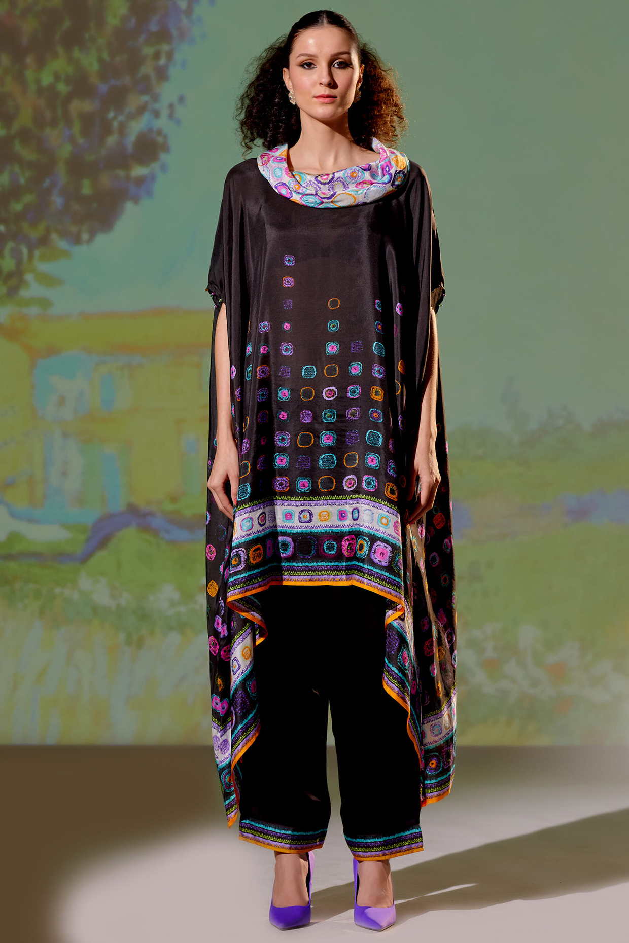Black Draped Tunic Set In Silk by Rajdeep Ranawat at Pernia's Pop Up Shop