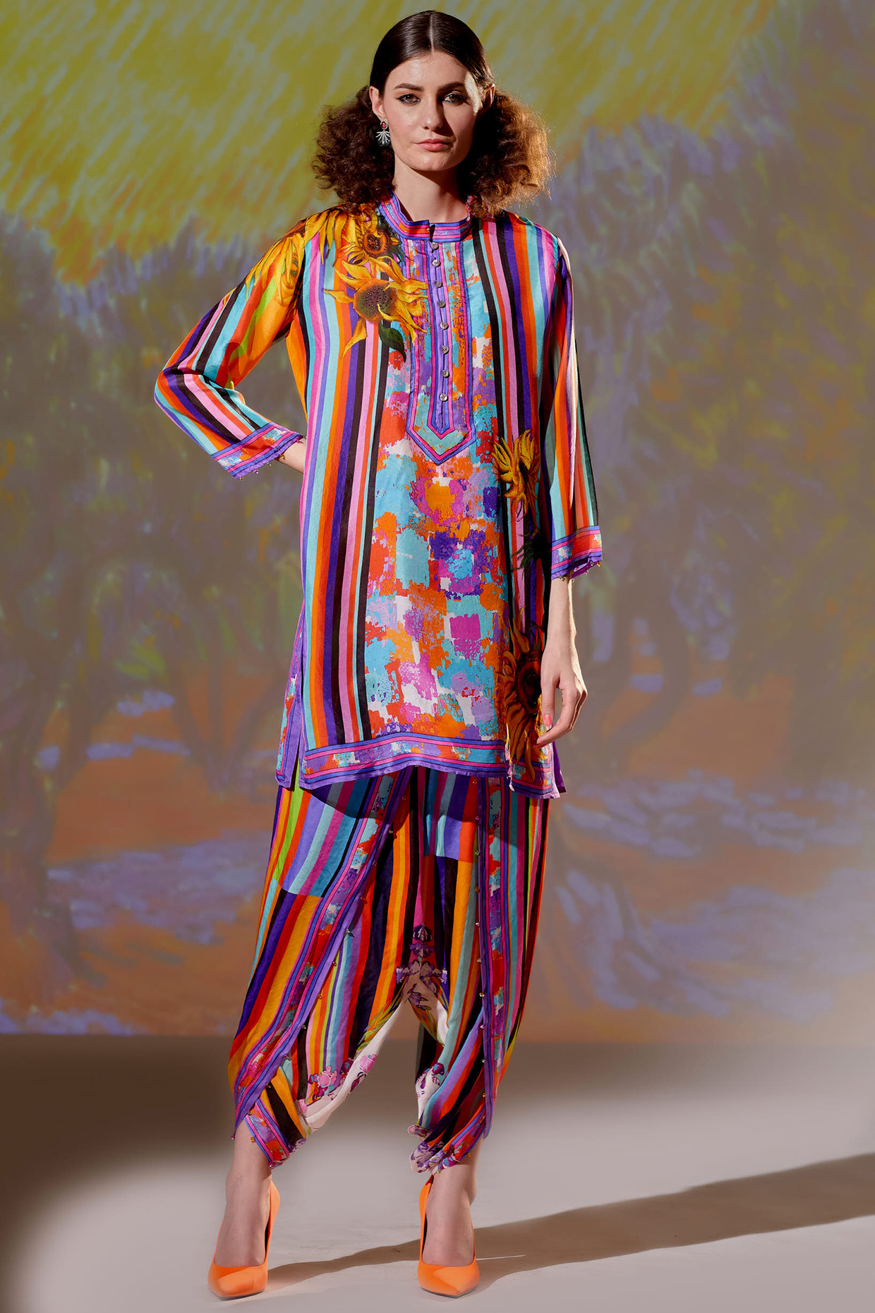 Multi-Colored Silk Printed Kurta by Rajdeep Ranawat at Pernia's Pop Up Shop